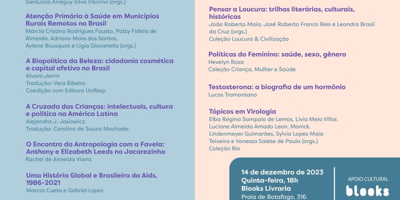 Lançamento da Produção Editorial 2023 da Editora Fiocruz na Livraria Blooks, em Botafogo – Rio de Janeiro.